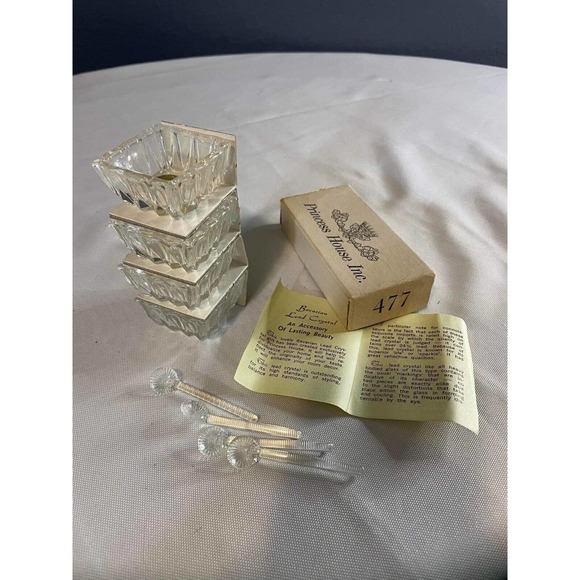 Vintage Bavarian 24% Lead Crystal For Princess House 4-Salts Bowls And Spoons 2”